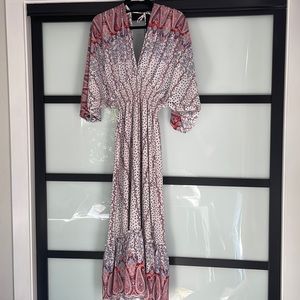 MISA midi dress flowy deep v neck floral pink